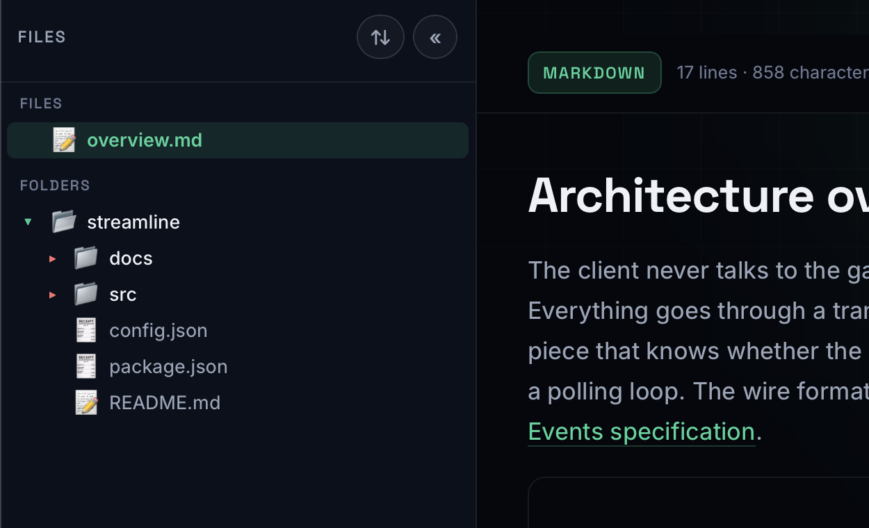 ProgViewer with a folder open: the file tree in the left column.